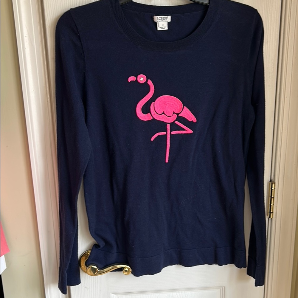 J.Crew Navy Sweater with Pink Flamingo Design